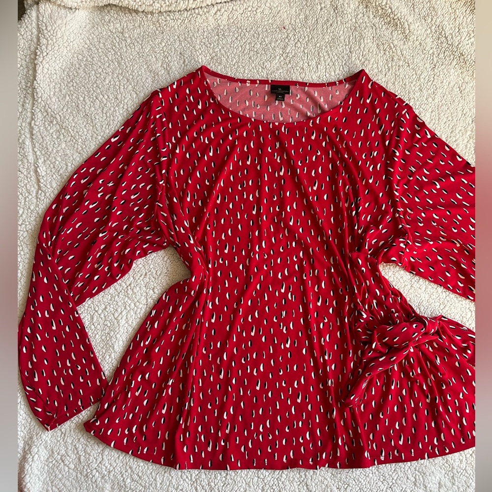 Worthington Red and White Patterned Blouse